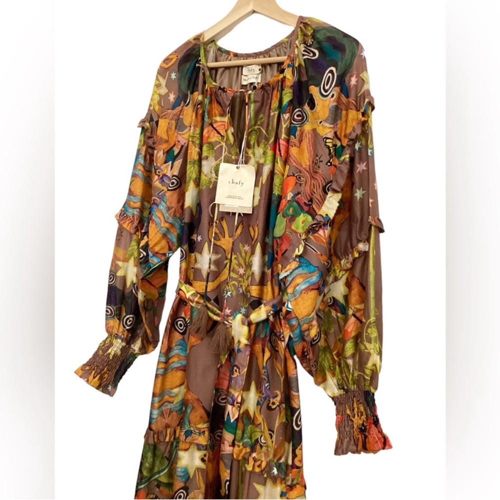 NWT CHUFY Khuyana Memories of Peru Printed Boho Cotton-Silk Maxi Dress Size M - Picture 12 of 15